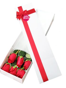 Caja con 6 rosas rojas