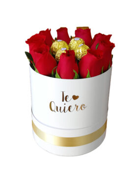 Caja redonda con rosas y Chocolates - Mama